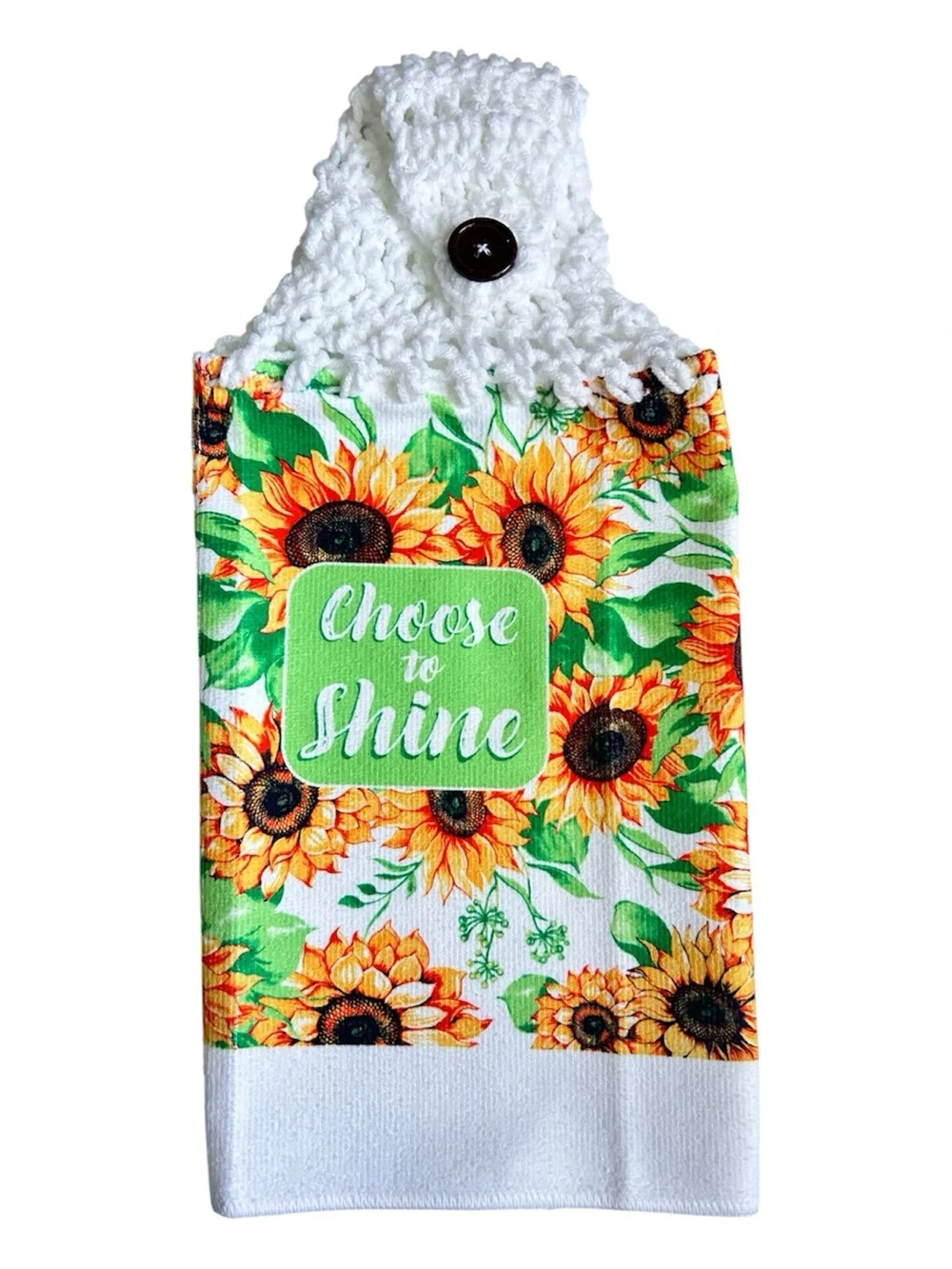 Hand Crafted Sunflower Hanging Kitchen Towels - White, Yellow & Green